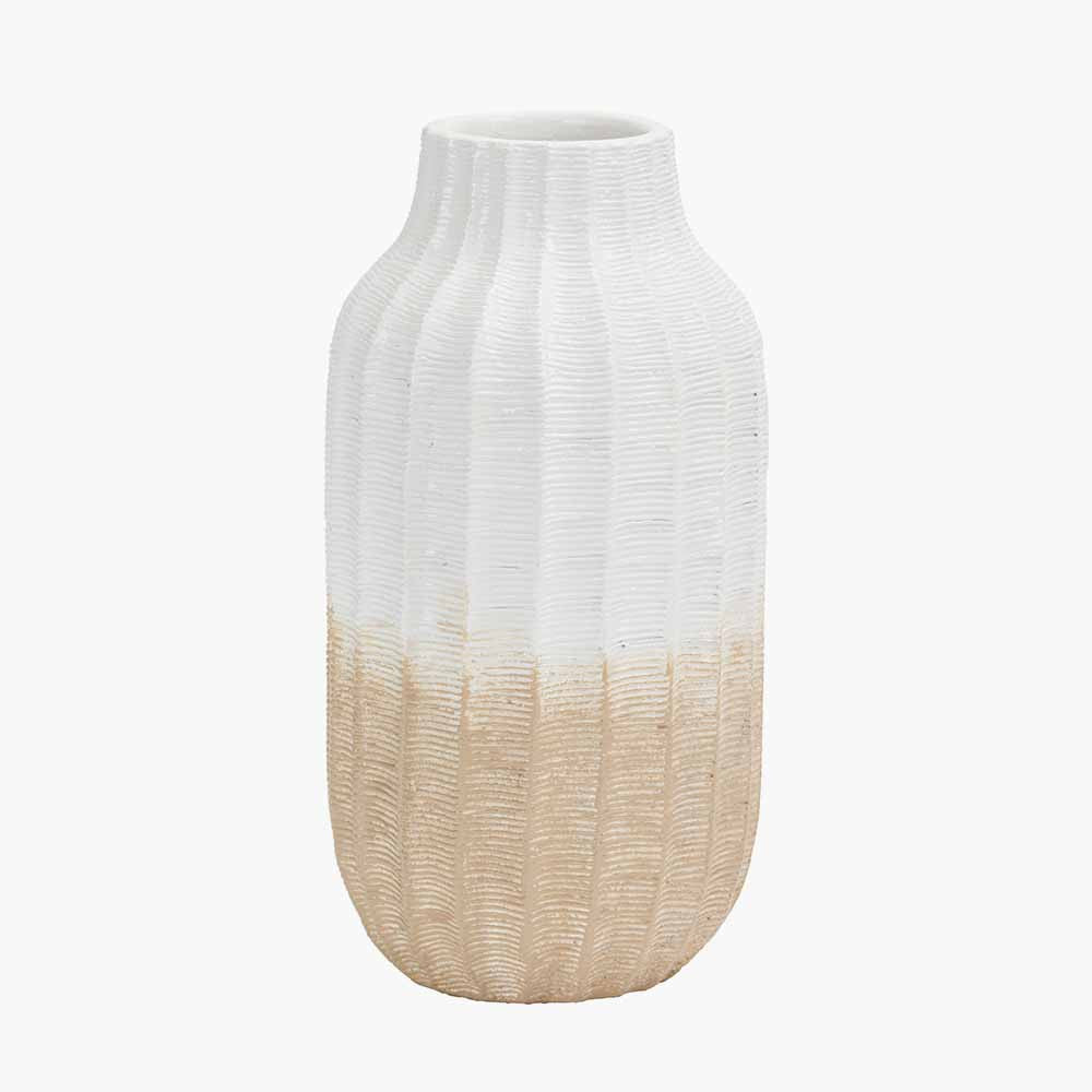 Amalia Natural & White Stoneware Textured Vase